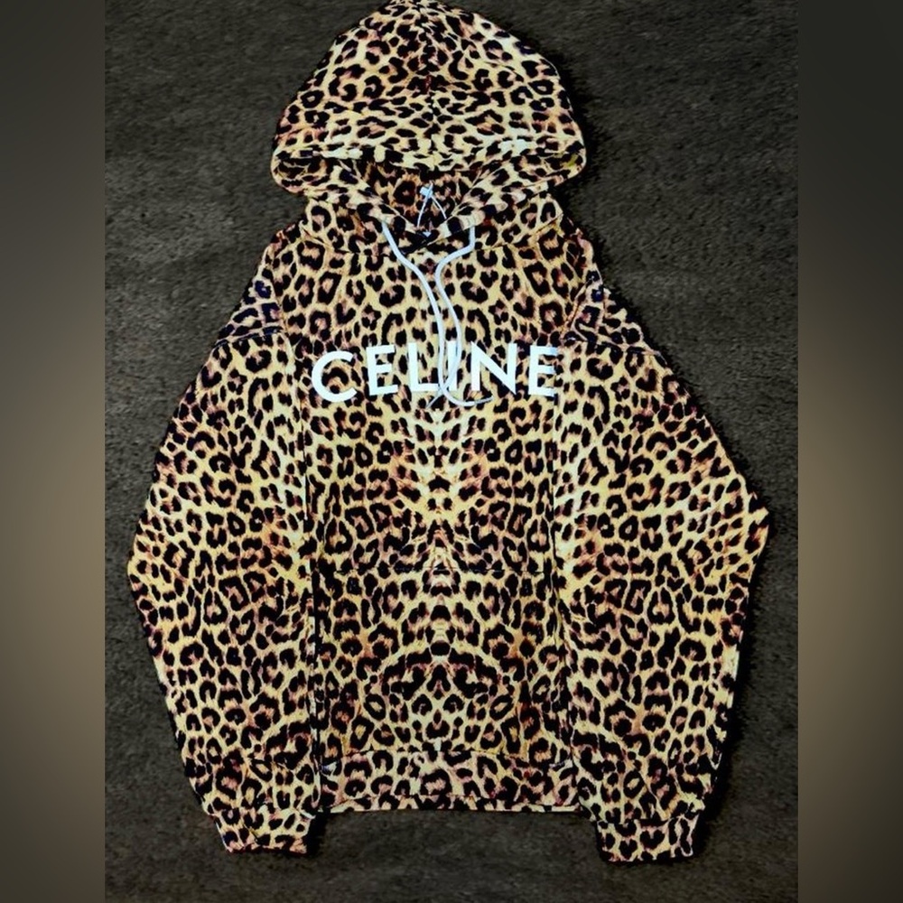 Celine Leopard Print Hooded Sweatshirt